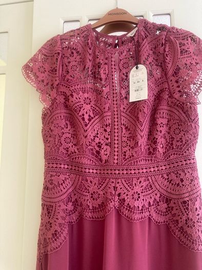 Dark Pink Lace Midi Dress/Bridesmaid/Mother of The Bride/Wedding Guest/Evening Wear BNWT