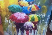 Canvas with bright coloured umbrellas