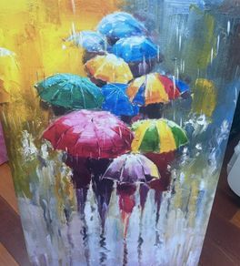 Canvas with bright coloured umbrellas