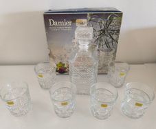 Vintage Luminarc Damier 7 Piece Whisky Decanter Set  Made in France Boxed