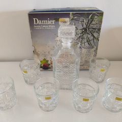 Vintage Luminarc Damier 7 Piece Whisky Decanter Set  Made in France Boxed