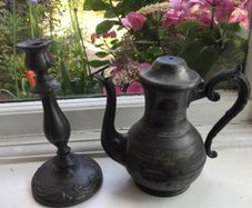 Vintage tea pot and antique candle stick