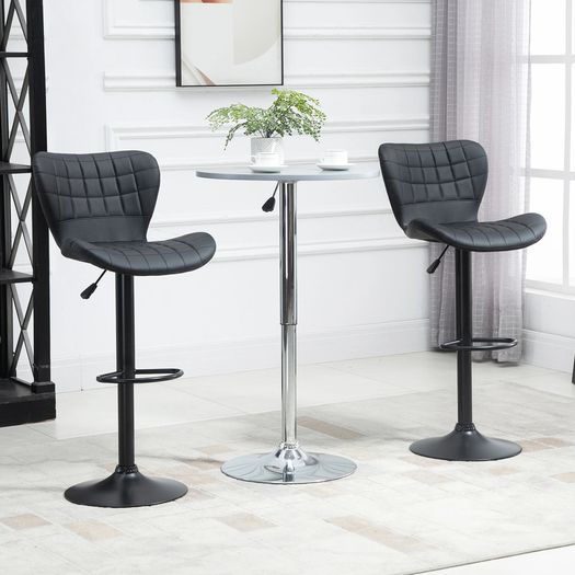 2-Set Bar Stools Retro Design 47 cm x 56 cm x 89-109 cm Black
