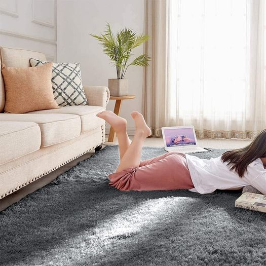Rugs Living Room - Grey Area Rugs for Bedroom Anti Slip - Modern Super Soft Thick Pile Small Fluffy Shaggy Rug Non Shedding, 50cm x 80 cm MULTIPLE SIZES/COLOURS AVAILABLE (FREE POSTAGE)