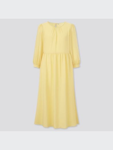 Uniqlo Rayon Georgette Volume 3/4 Sleeved Flared Dress