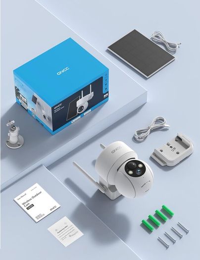 GNCC Solar Security Camera Outdoor Wireless 1080P/2MP CCTV Camera Systems, 360 PTZ Battery Powered Outdoor Camera, PIR Motion Detection, Colour Night Vision, 2-Way Audio, 2.4 GHz Wi-Fi Only