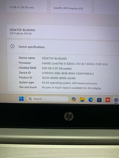 4 x HP Laptop i5 pro 8/256 windows 11