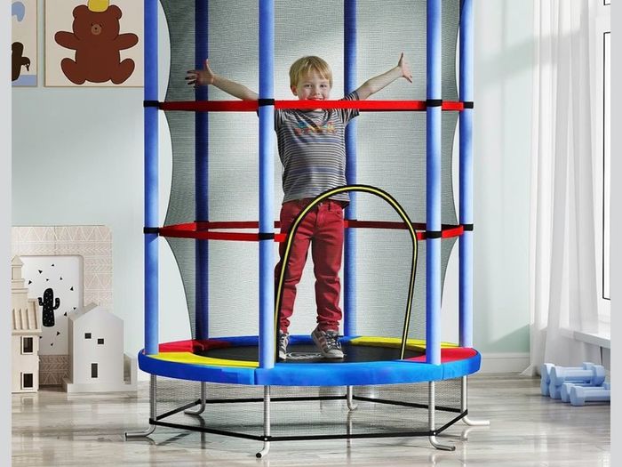 4.6FT Kids Trampoline for Toddlers Outdoor Indoor w/Enclosure Net, Steel Frame, for Ages 3-6 Years