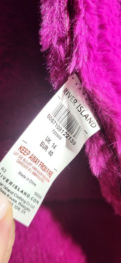RIVER ISLAND fuschia faux leather and fur biker jacket Sz 14UK - Rrp 125 (New)