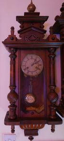 Victorian 'Junghans' German Wall Pendulum Clock 37" x 13,5" (clocks work well, chimes on hour and half hour)
