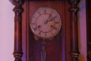 Victorian 'Junghans' German Wall Pendulum Clock 37" x 13,5" (clocks work well, chimes on hour and half hour)