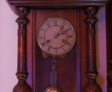 Victorian 'Junghans' German Wall Pendulum Clock 37" x 13,5" (clocks work well, chimes on hour and half hour)