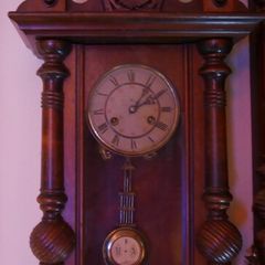 Victorian 'Junghans' German Wall Pendulum Clock 37" x 13,5" (clocks work well, chimes on hour and half hour)