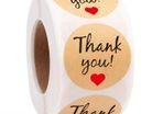 Lot of 500 round stickers with Thank You and Red Hearth Kraft Paper roll of 500 stickers 1 inch