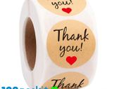 Lot of 500 round stickers with Thank You and Red Hearth Kraft Paper roll of 500 stickers 1 inch