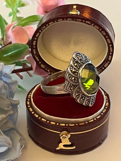 Sterling Silver Victorian Style Marcasite Cocktail Ring. Size N/O.