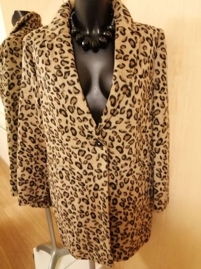 Women's Leopard Print Wool Mix Coat Size 14