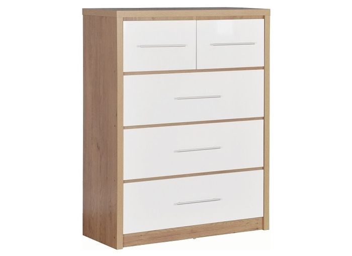 Seville White and Oak Wardrobes (X2) and Chest of Drawers (X1)