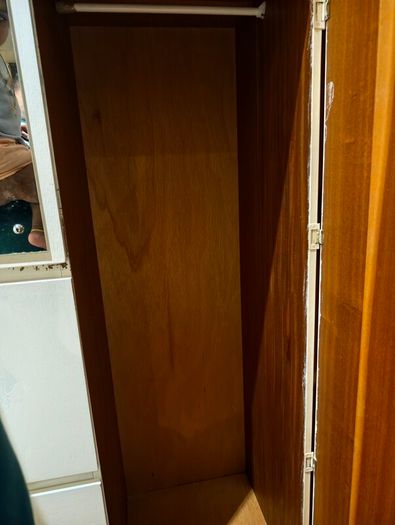 White Painted Vintage Wooden Wardrobe with Mirror, Drawers & Hanging Space