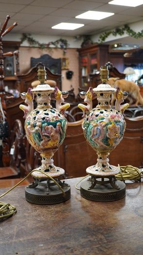 Pair of Mid-Century Italian Capodimonte Angel Table Lamps