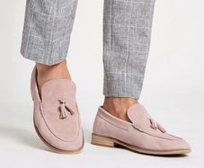 River Island Men Light Pink Suede Tassel Loafers