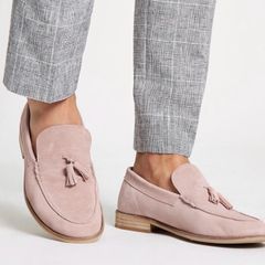 River Island Men Light Pink Suede Tassel Loafers