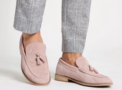 River Island Men Light Pink Suede Tassel Loafers