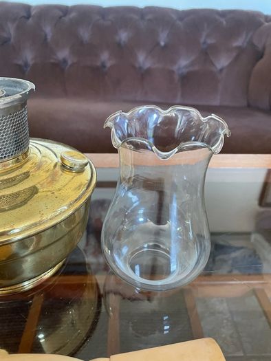1930s40s Aladdin Model 12 Brass Table Mantle Oil Lamp with Fluted Glass Shade