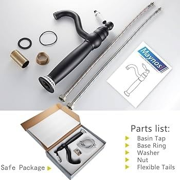 Bathroom Basin Mixer Tap, Mono High Rise Basin Tap for Countertop, Tall Traditional Sink Faucet with Ceramic Lever, 360 Swivel Spout, Classic Taps, Retro Style, Brass (Matte Black