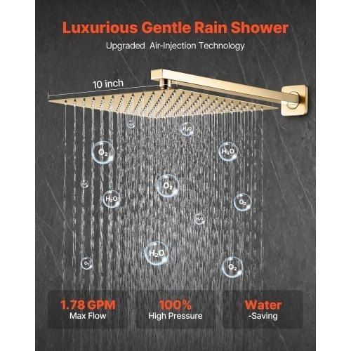 Shower Faucet Set, Rainfall Bathroom Shower System with 10-Inch (25.4cm) Square Rain Shower Head and Handheld Spray, Wall Mounted Bath Fixtures with Brass Valve and Trim Kit, Brushed Gold
