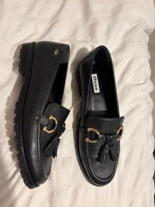 Dune London Black Leather Loafers - Size UK 5