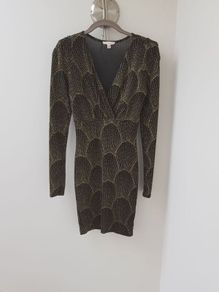 A'gaci Black and Gold Sheer Long Sleeve Dress