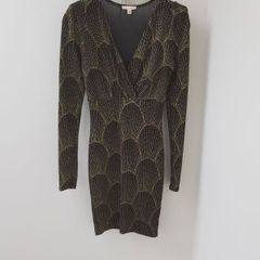 A'gaci Black and Gold Sheer Long Sleeve Dress
