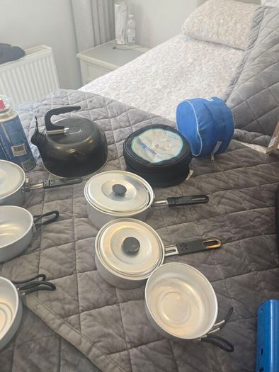 camping stove and pots kettle