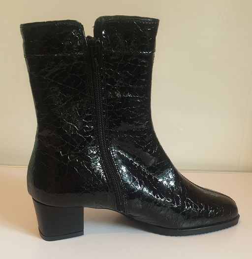 Soffice Sogno Ladies Black Italian Patent Leather Crocodile Print Ankle Boots UK3 New CAN POST