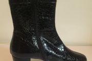 Soffice Sogno Ladies Black Italian Patent Leather Crocodile Print Ankle Boots UK3 New CAN POST