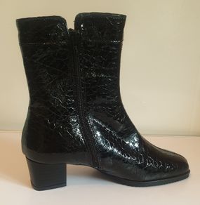 Soffice Sogno Ladies Black Italian Patent Leather Crocodile Print Ankle Boots UK3 New CAN POST