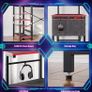 113CM Reversible Corner Gaming Desk with RGB LED Lights, Black Carbon Fibre Surface, Storage Shelves, Side Pocket & Hooks, Compact Computer Desk for Small Spaces & Home Office Image 4