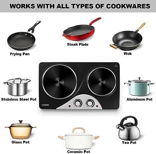 Electric Hobs 2500W Electric Hot Plates for Cooking Portable Hob with 2 Cast Iron Rings/with Dual Temperature Control