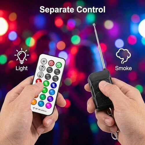 Smoke Machine with 13 Colour RGB Effect, 8 LED Lights, Mini Fog Machine with 3-Metre Wired Remote and Two Wireless Controllers for DJ Disco Parties