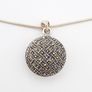 925 Vintage Sterling Silver Necklace, Montrose Blue Agate And Marcasite Reversible Pendant Image 2