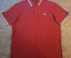 Fred Perry Maroon Polo Shirt White Light Blue Twin Tip Made in UK XL