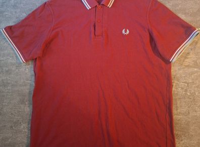 Fred Perry Maroon Polo Shirt White Light Blue Twin Tip Made in UK XL
