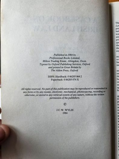 A Casebook On Irish Land Law. J. C. W.wylie. 1984 Very Large Volume Paperback In Good Condition.  See Photos For Same.