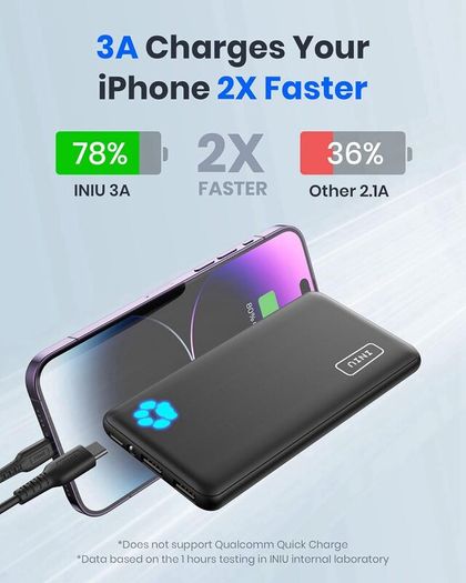 INIU Power Bank, Portable Charger 10000mAh Slimmest & Lightest High-Speed USB C Input & Output, PowerBank Triple 3A Phone Battery Pack, Travel Charger for iPhone 17 16 15 14 Plus Pro Samsung iPad etc