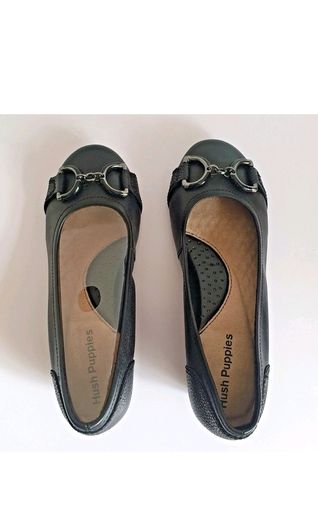 Hush Puppies Candid Pump Bit Black Leather Wedge Shoes UK3 EU36 New Boxed  CAN POST