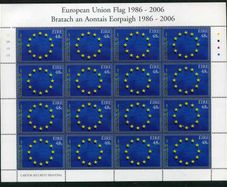 2006 Ireland 20th Anniversary of the European Union Flag Commemorative Stamp Plate 1B1B1B1B Sheetlet Mint Never Hinged (MNH)