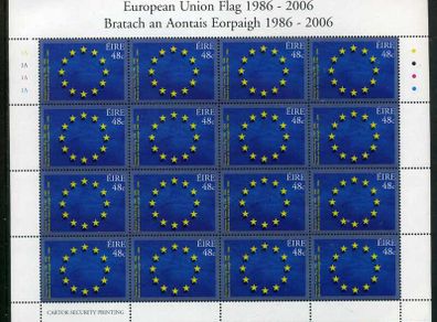 2006 Ireland 20th Anniversary of the European Union Flag Commemorative Stamp Plate 1B1B1B1B Sheetlet Mint Never Hinged (MNH)