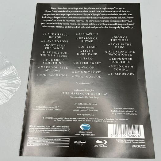 Bryan Ferry Live In Lyon Nuits De Fourviere 42 Track Blu Ray /CD Set (Deluxe)