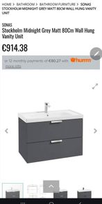 Brand New Sonas Stockholm 80cm Wall-hung Vanity  Midnight Grey